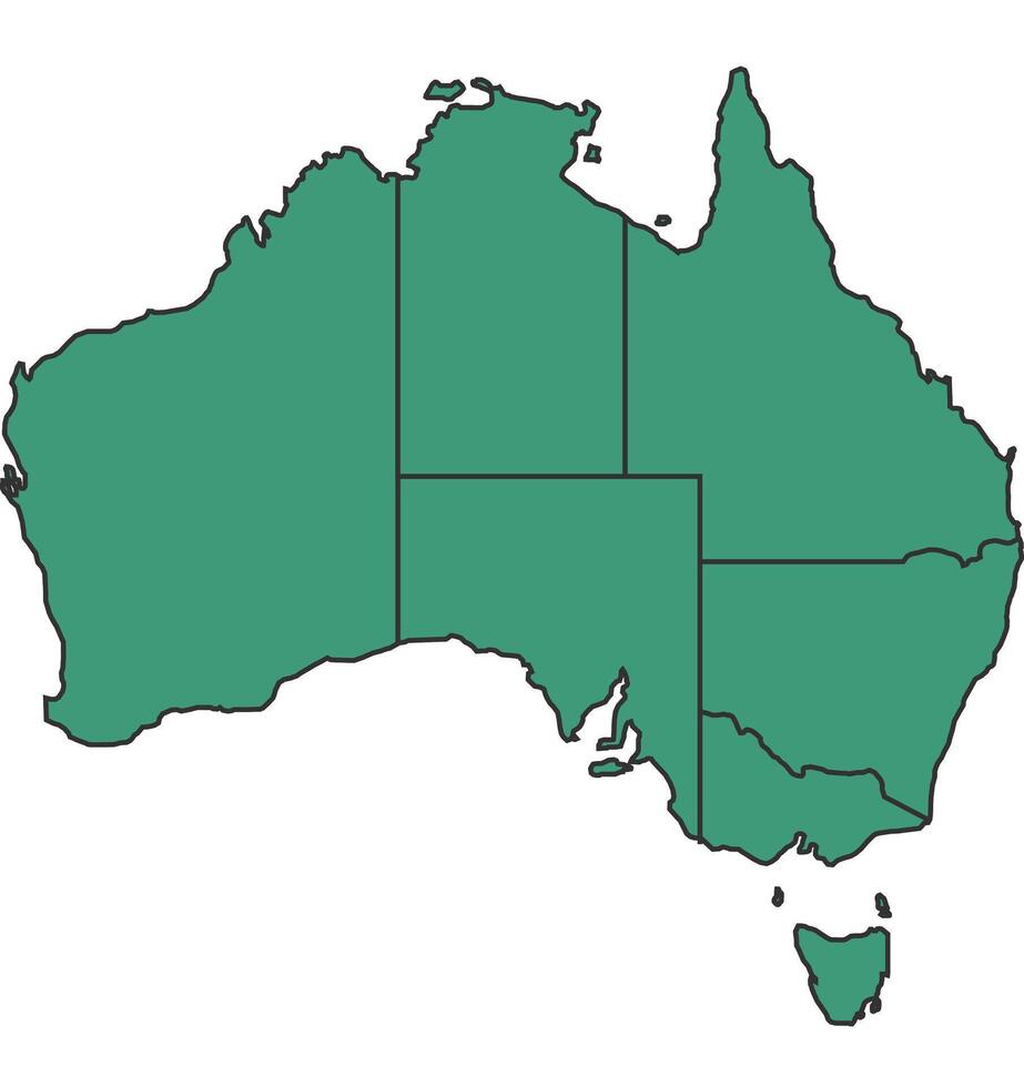 Green Australia simple map with states border outline illustration vector