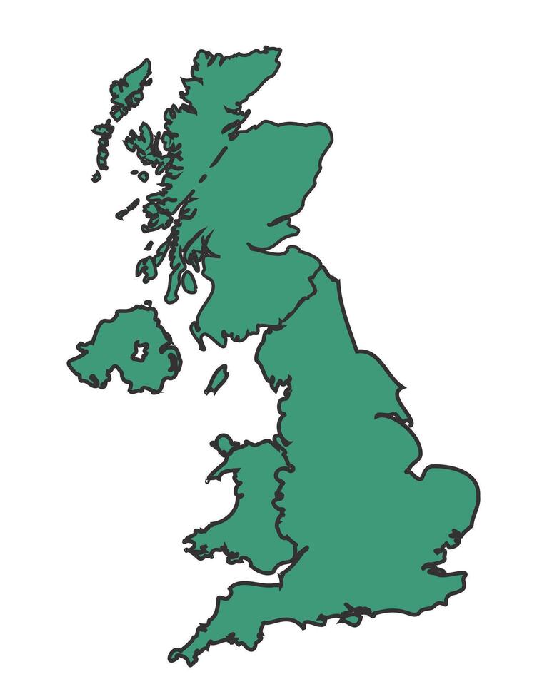 Green United Kingdom simple map with states border outline illustration vector