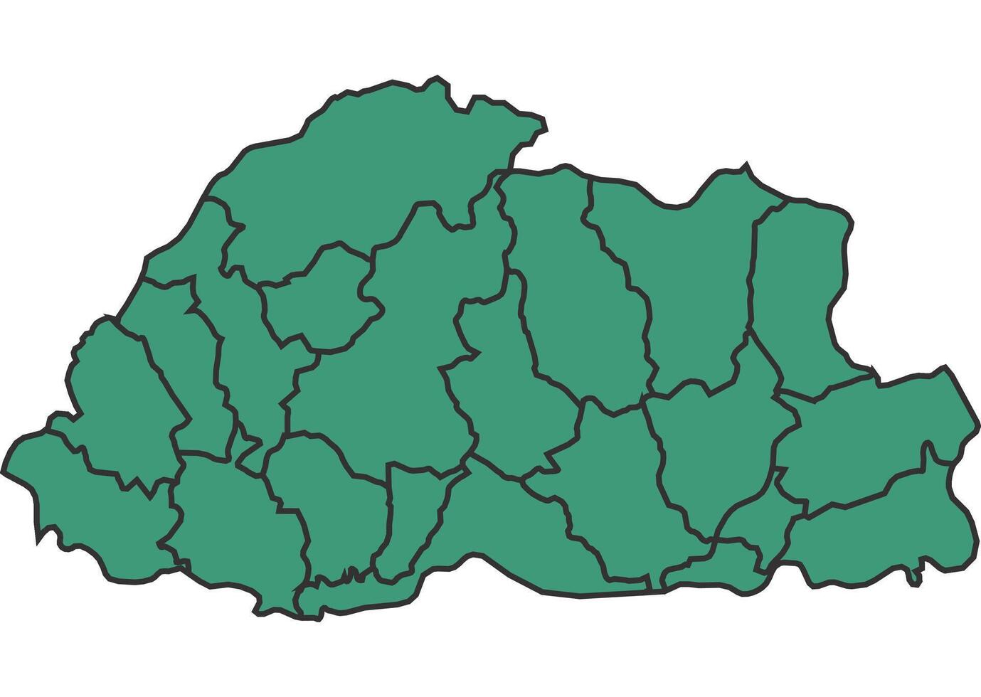 Green Bhutan simple map with states border outline illustration vector