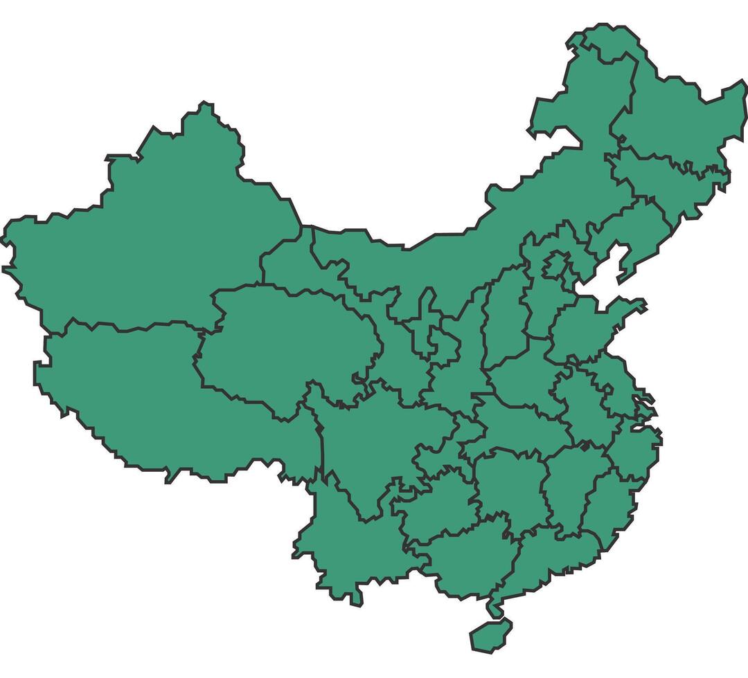 Green China simple map with states border outline illustration vector