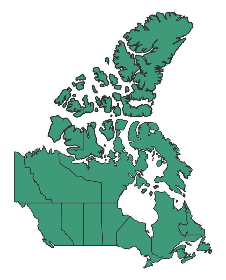 Green Canada simple map with states border outline illustration vector