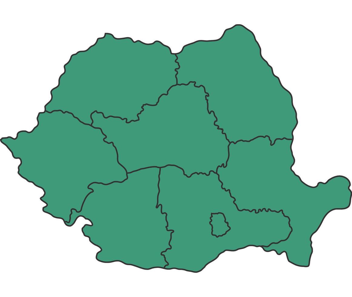 Green Romania simple map with states border outline illustration vector