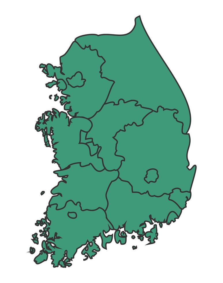 Green South Korea simple map with states border outline illustration vector