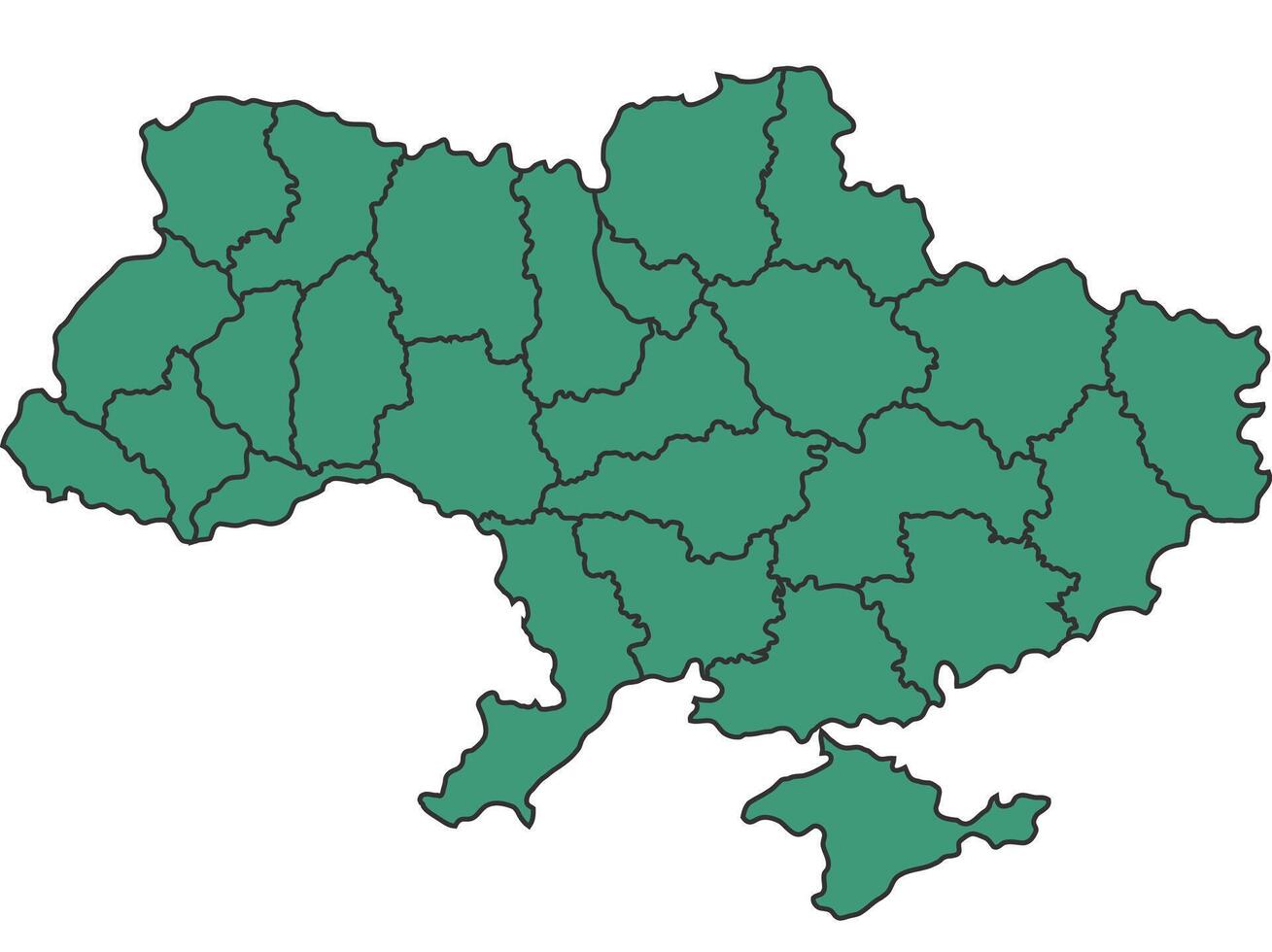 Green Ukraine simple map with states border outline illustration vector