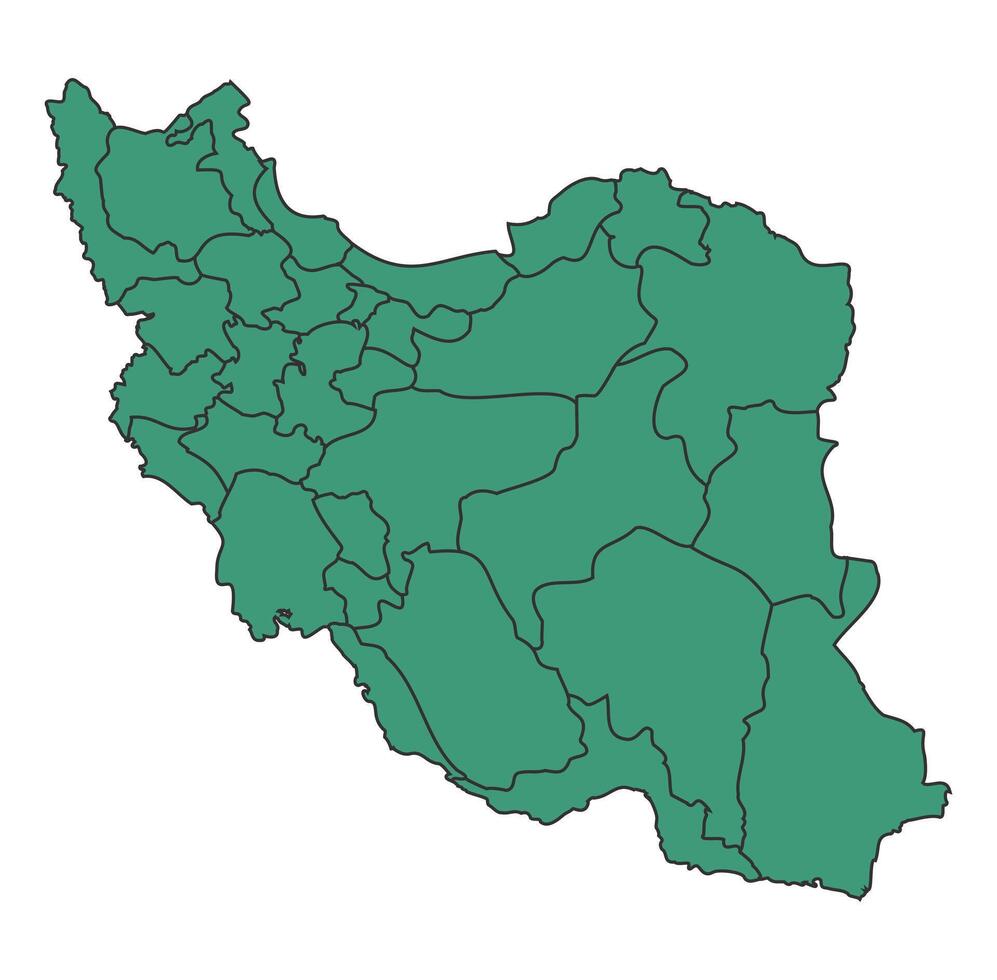 Green Iran simple map with states border outline illustration vector