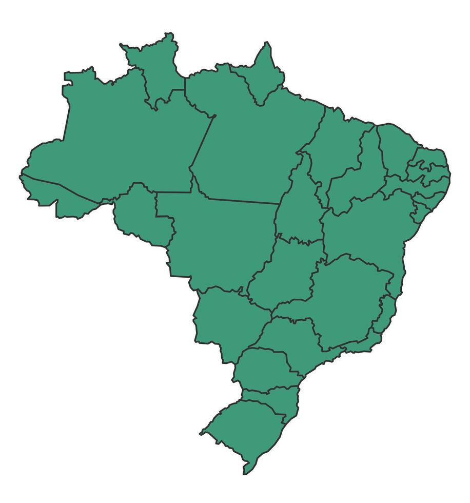 Green Brazil simple map with states border outline illustration vector