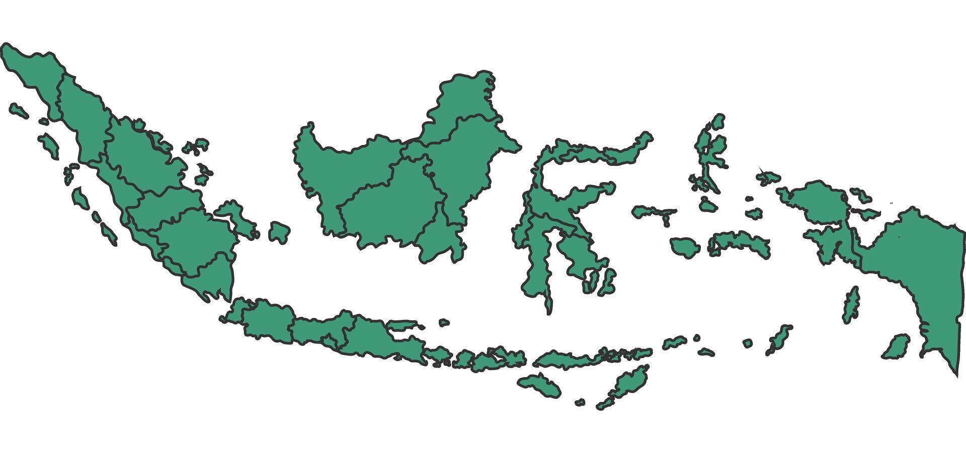 Green Indonesia simple map with states border outline illustration vector