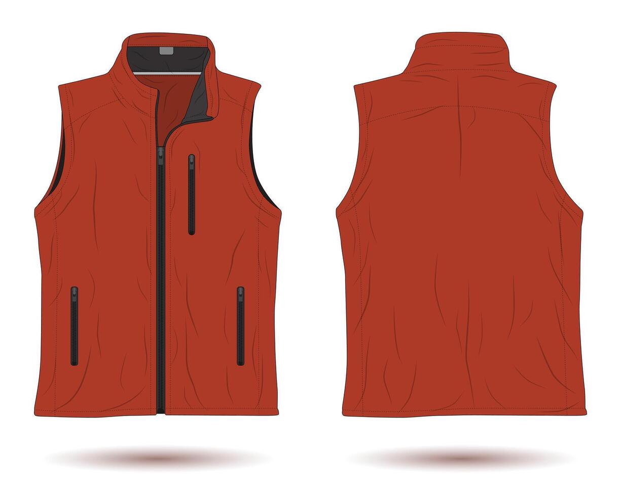 Modern fleece vest mockup front and back view vector