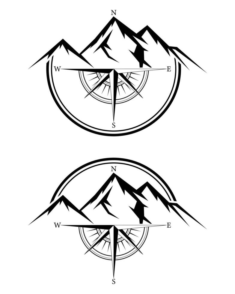 Mountain and compass outline logo vector
