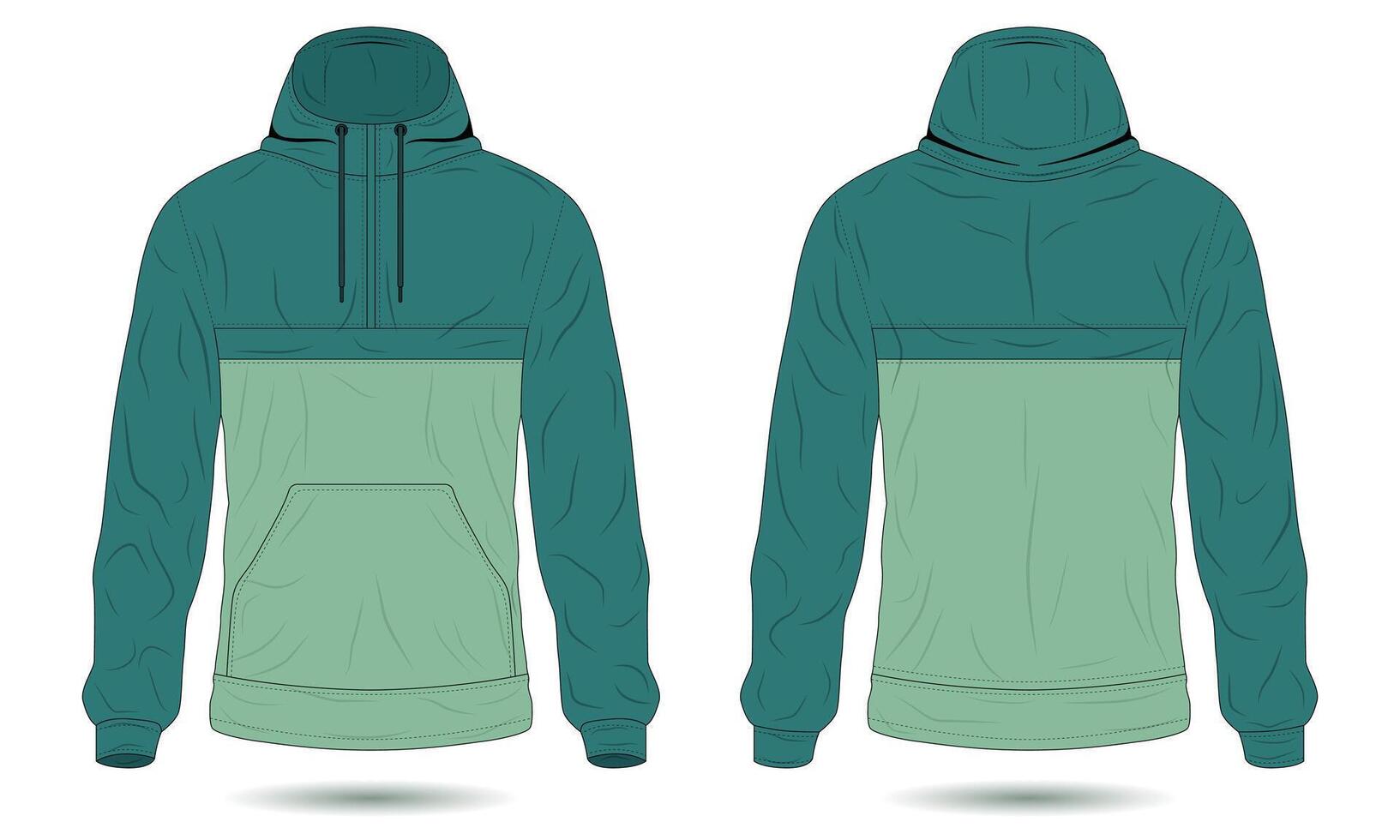 Modern green raincoat mockup front and back view vector