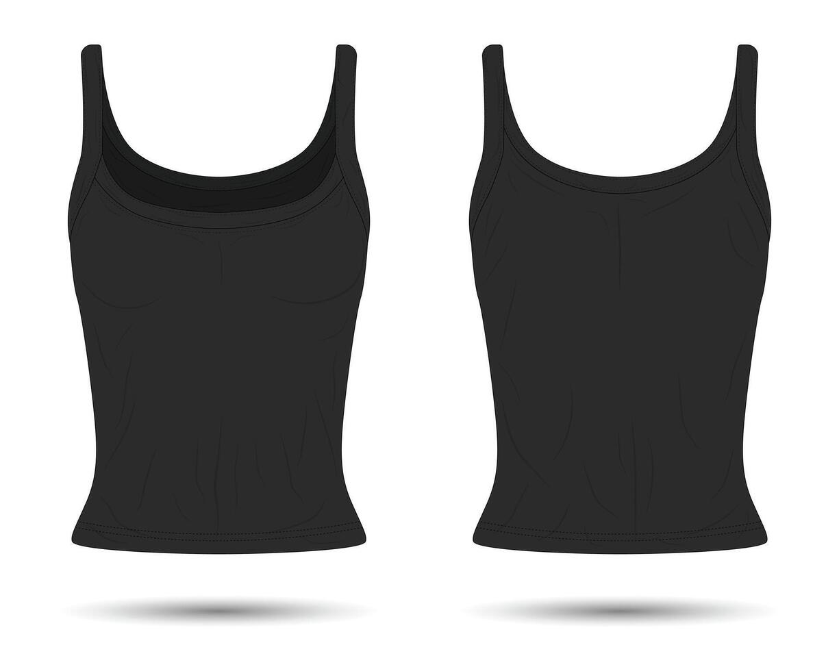 Black casual women's tank top mockup front and back view vector