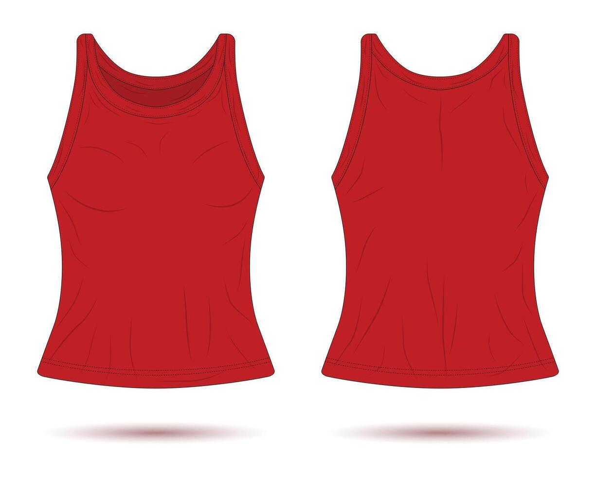 Red women's tank top mockup front and back view vector