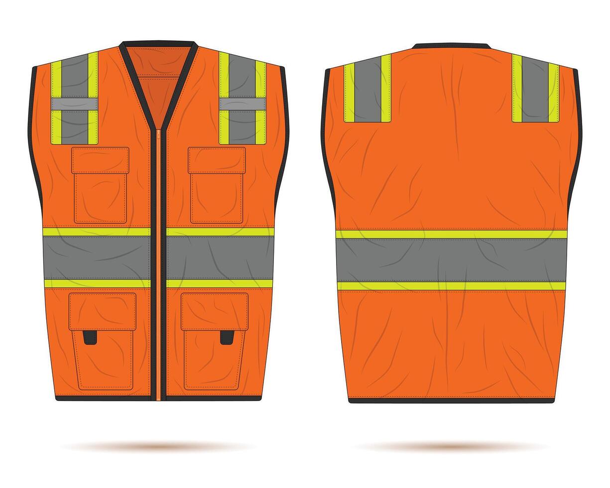 Hi vis work safety vest mockup front and back view vector