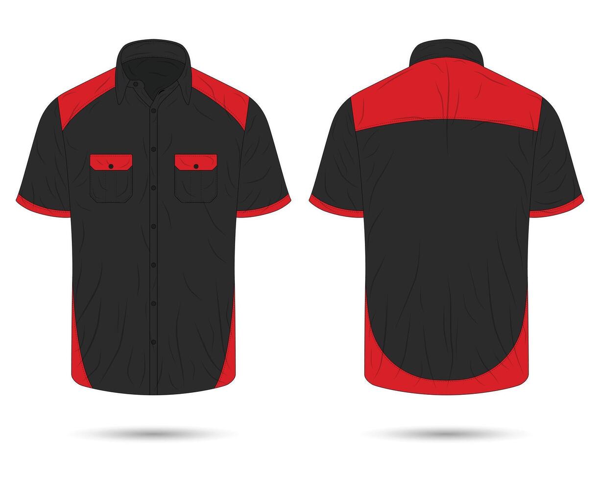 Red black button down work shirt mockup vector