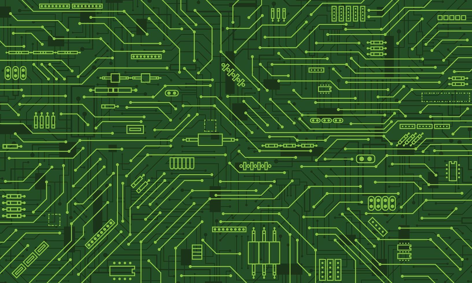 Abstract circuit board technology line green background vector
