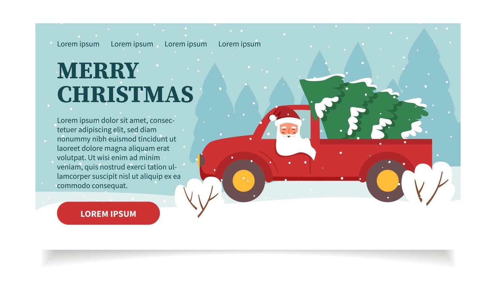 Christmas web banner. Santa Claus driving car with Christmas tree. Christmas background. vector