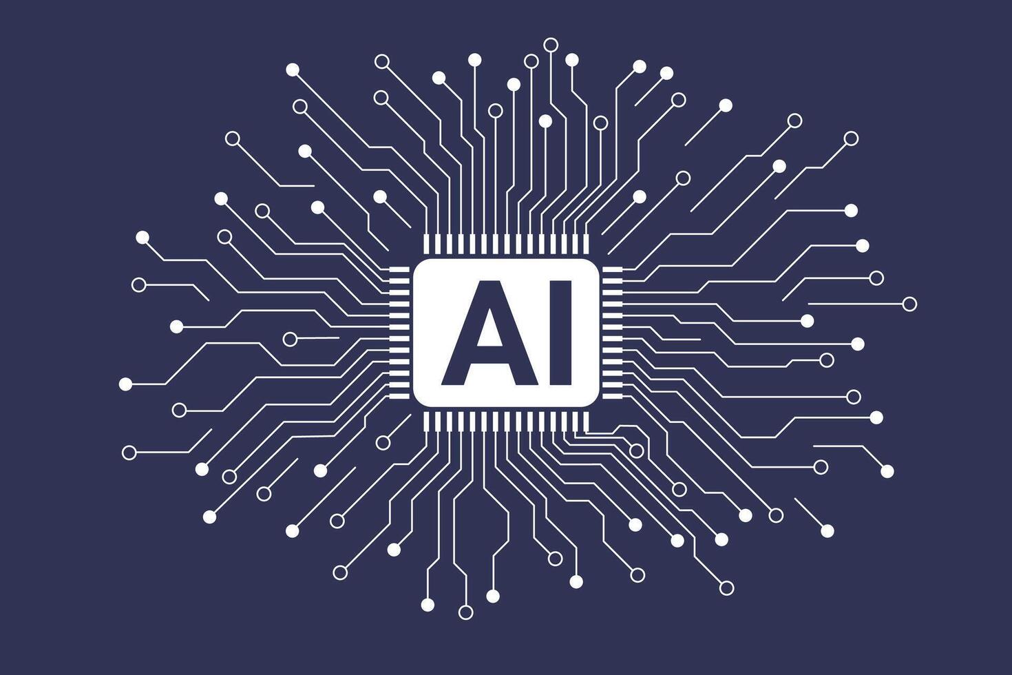 Artificial intelligence chip processor isolated on white. AI concept. CPU. vector