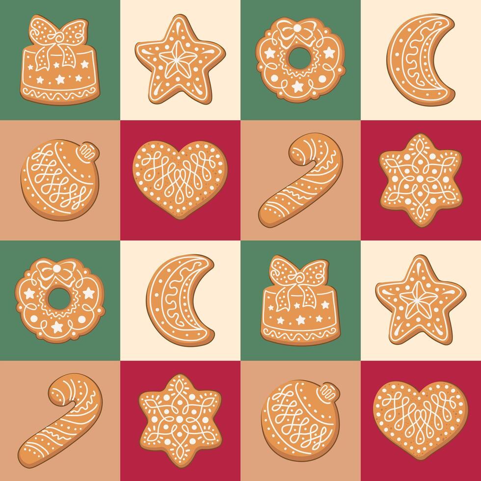 Seamless square pattern with Christmas gingerbread cookies. vector