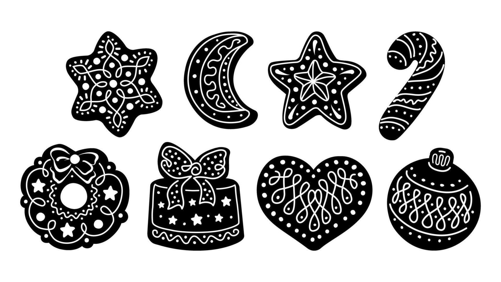 Christmas design elements collection in black silhouettes. vector