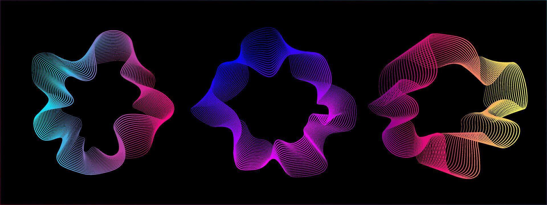 A set of multicolored neon sound waves. Sound lines, radial spectrum, sound equalizers. Colorful equalizer background. Colorful cover for music poster and banner. radial spectrum. vector