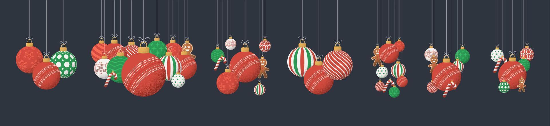 cricket Christmas Greeting grainy ball set. Group of Merry Christmas and happy new year sport retro Hang on a thread xmas ball bauble with grainy noise vector
