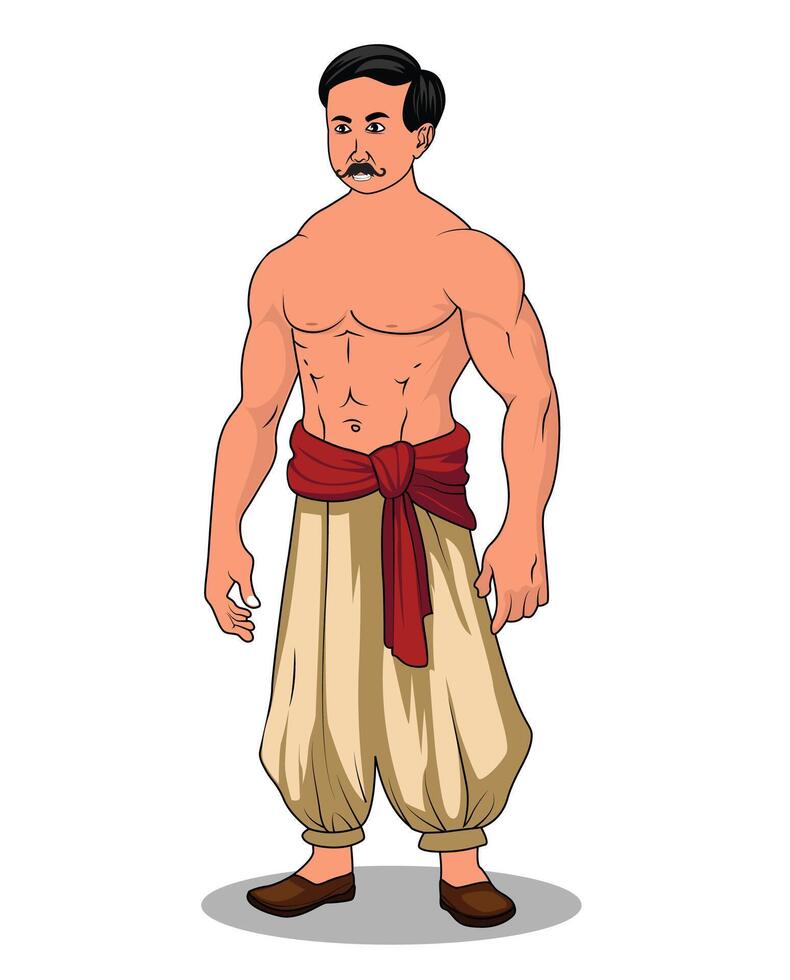 A bodybuilder guy with mustache cartoon illustration vector