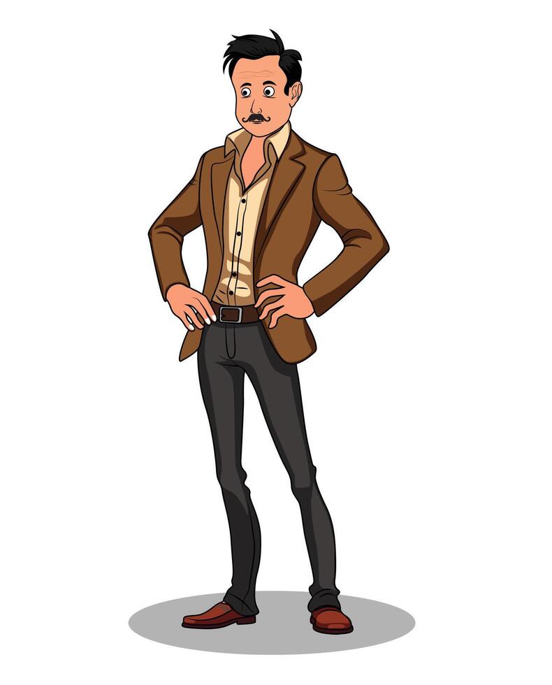 A businessman standing three quarter pose cartoon character design vector