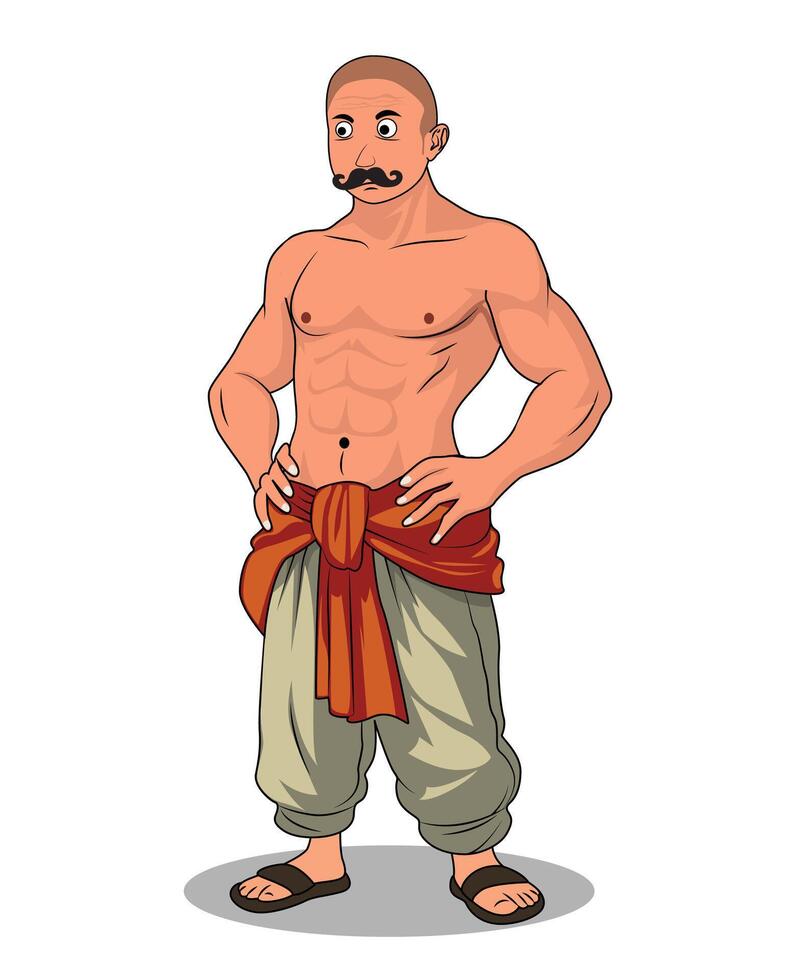 A bald bodybuilder man cartoon illustration vector