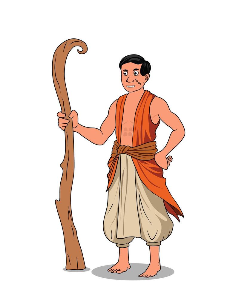 A village security guard cartoon character design vector