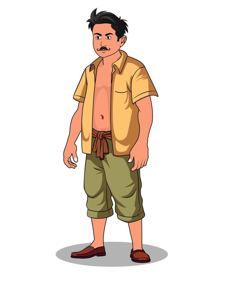 A poor and intelligent village man cartoon character illustration vector