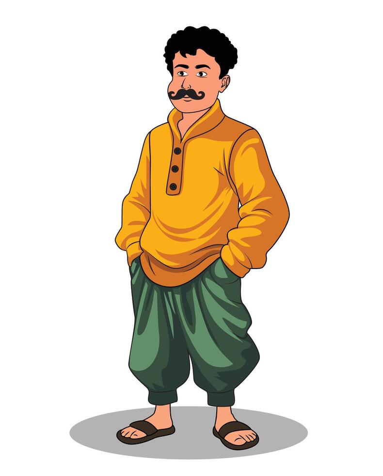 A village handsome man standing three quarter position character design vector