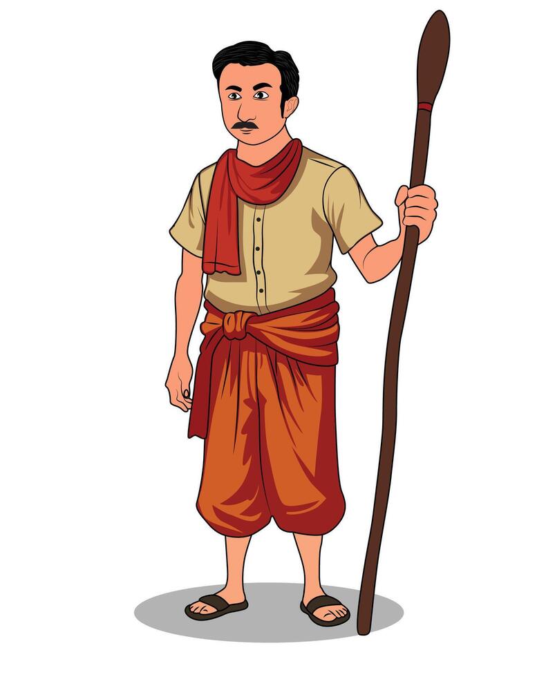 Cartoon character design of a village man with angry face expression vector