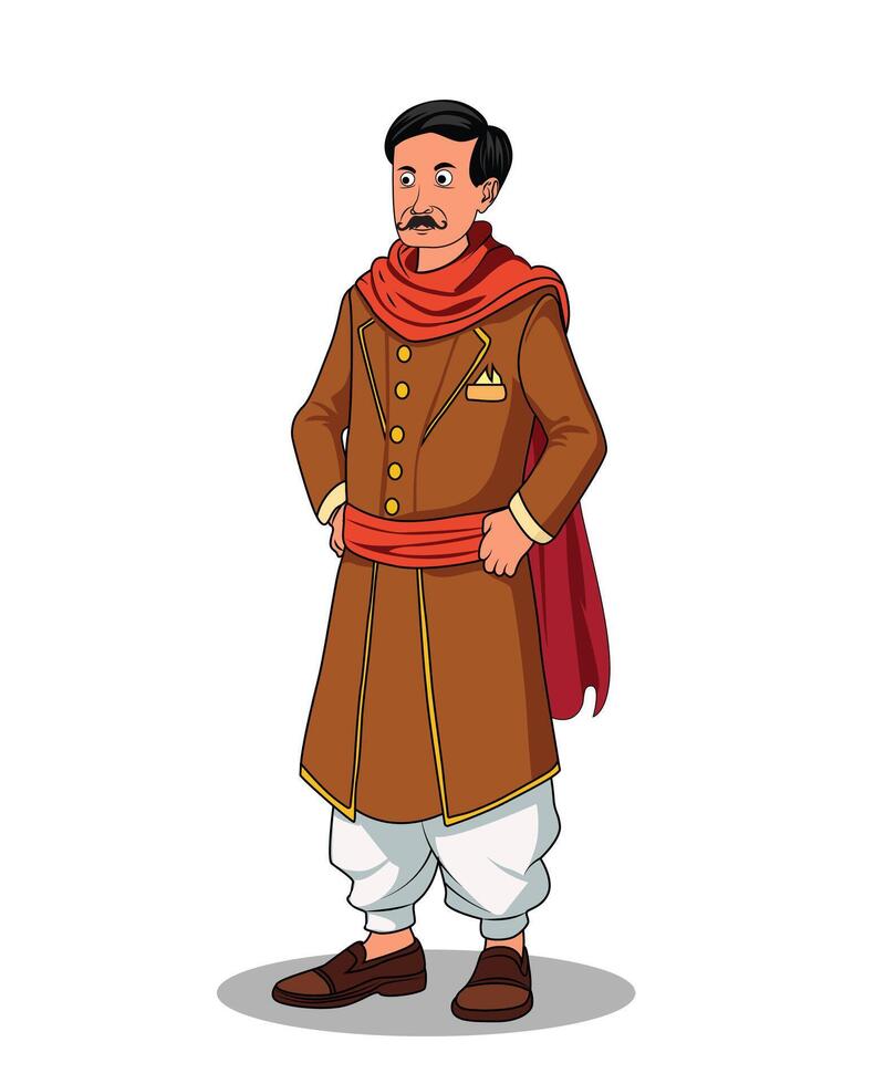 A village rich man with mustache cartoon character illustration vector