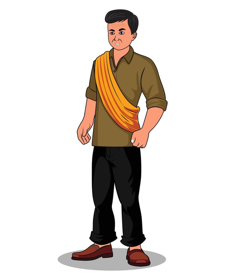 A village boy character standing with angry face expression vector