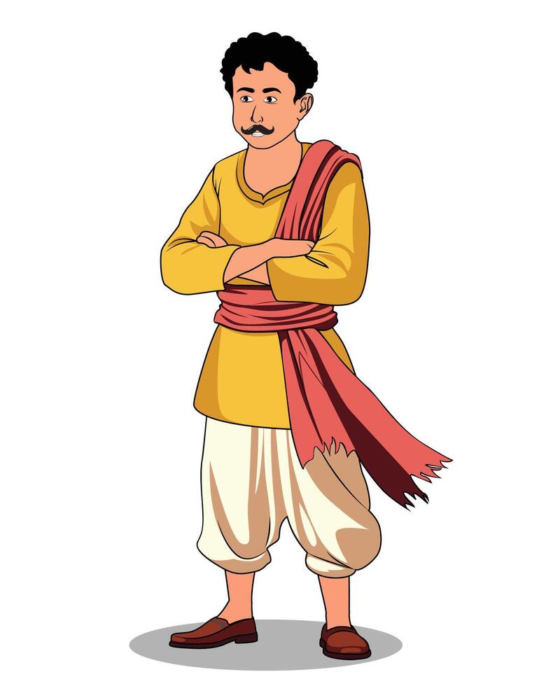 A village angry man standing pose cartoon character design vector