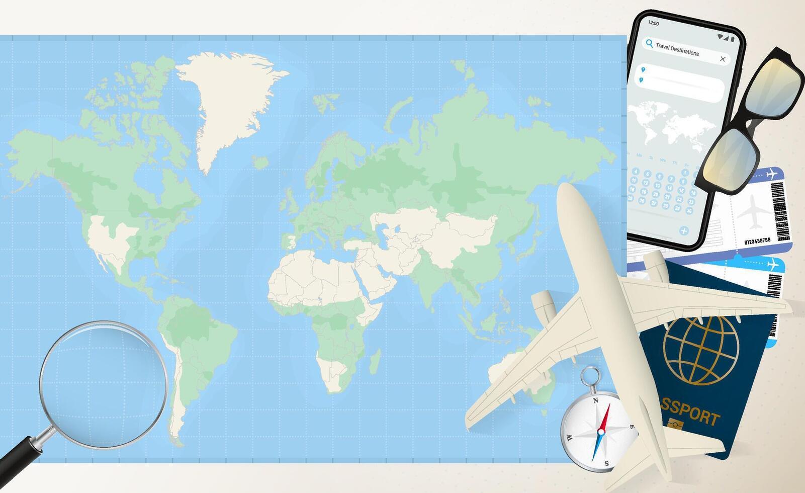 Illustration of a trip around the world. Layout of a journey in preparation. vector