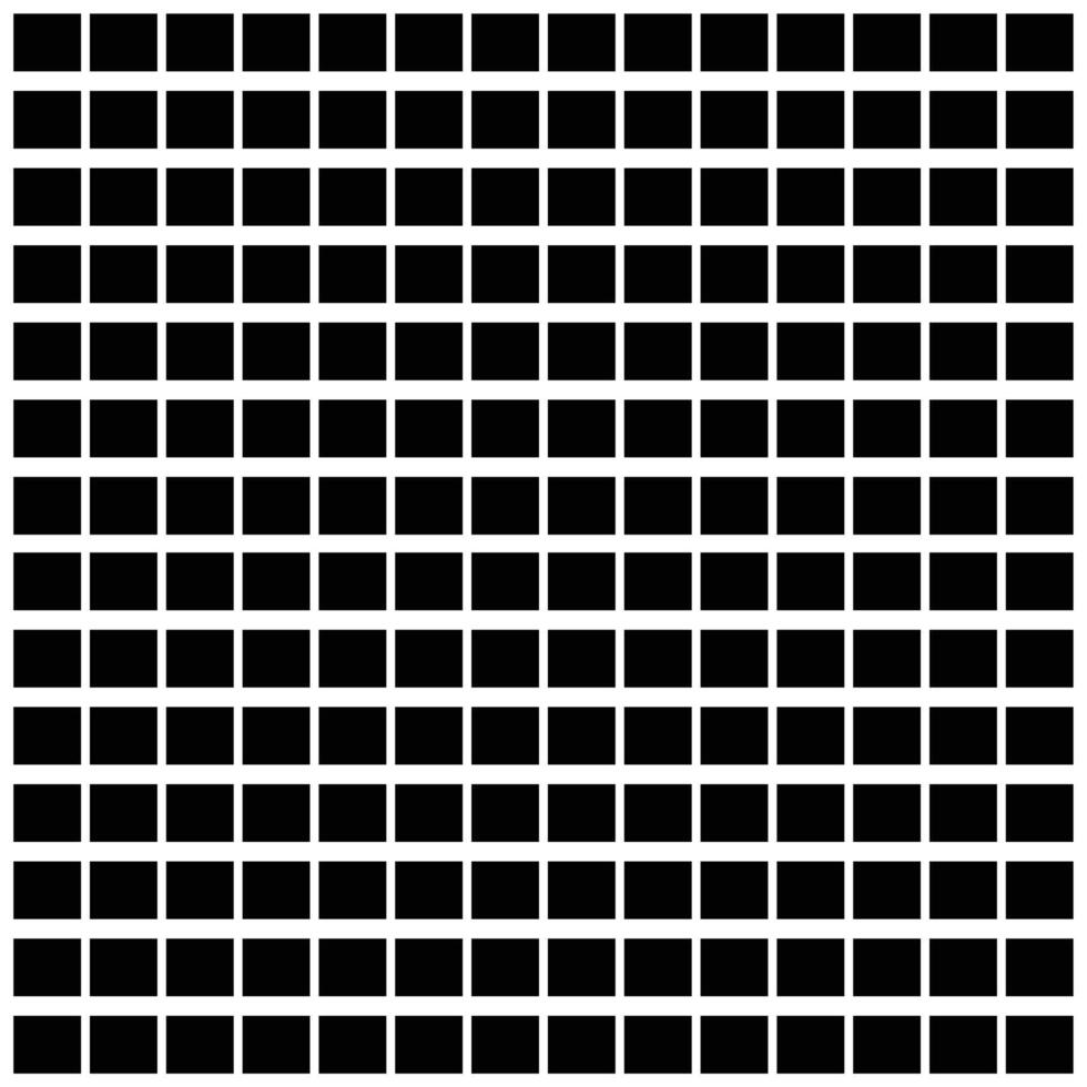 Grid, mesh, lattice, grating with distort, deform effect. Distortion, stock illustration. Geometric pattern with black and white squares. Seamless abstract Brick wall background vector