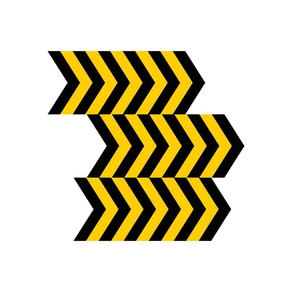 Black and yellow arrows on white background. An arrow with a police line pattern. Design element illustration of police lines vector