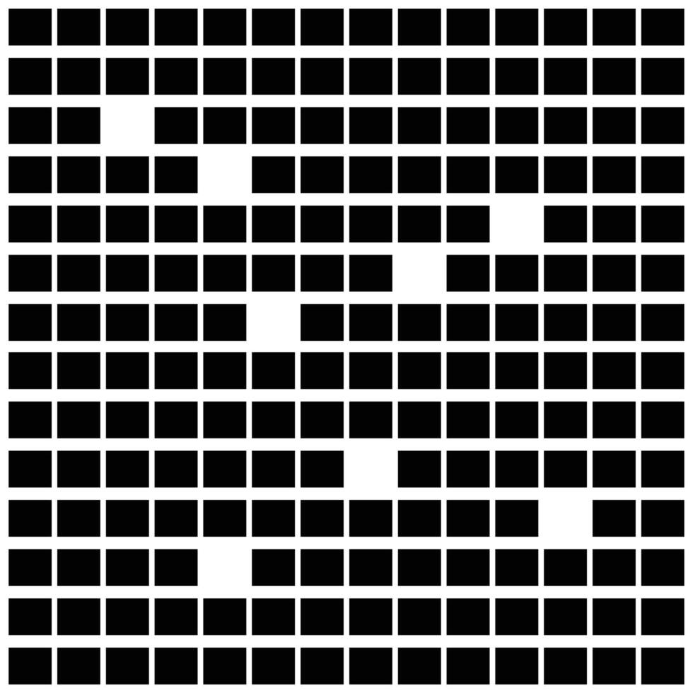 Grid, mesh, lattice, grating with distort, deform effect. Distortion, stock illustration. Geometric pattern with black and white squares. Seamless abstract Brick wall background vector