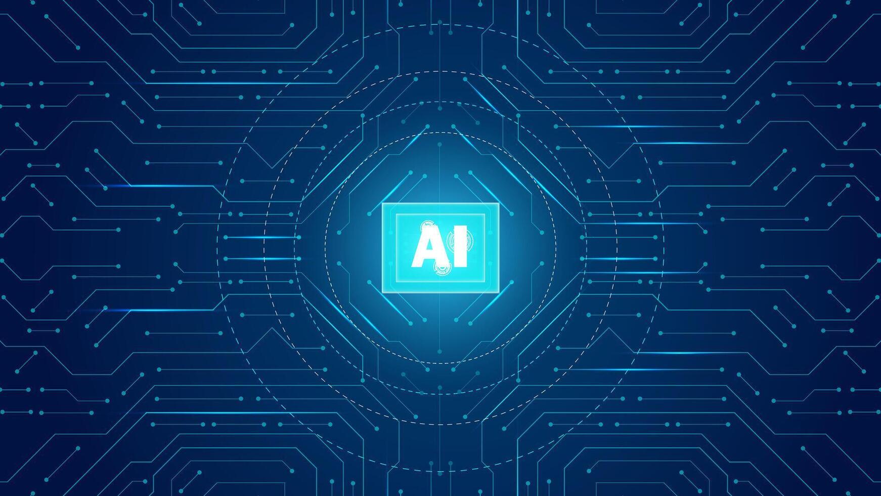 Artificial intelligence icon or AI circuit board. Abstract modern technology blue dark background. editable vector
