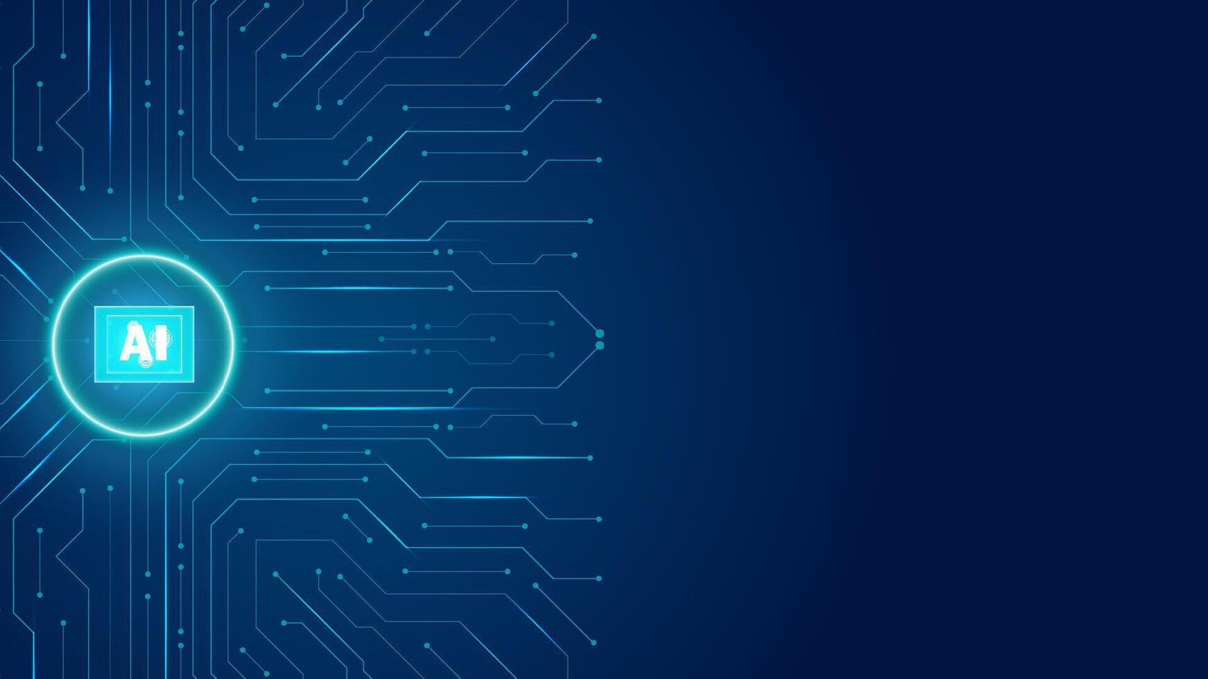 Artificial intelligence icon or AI circuit board. Abstract modern technology blue dark background. editable vector