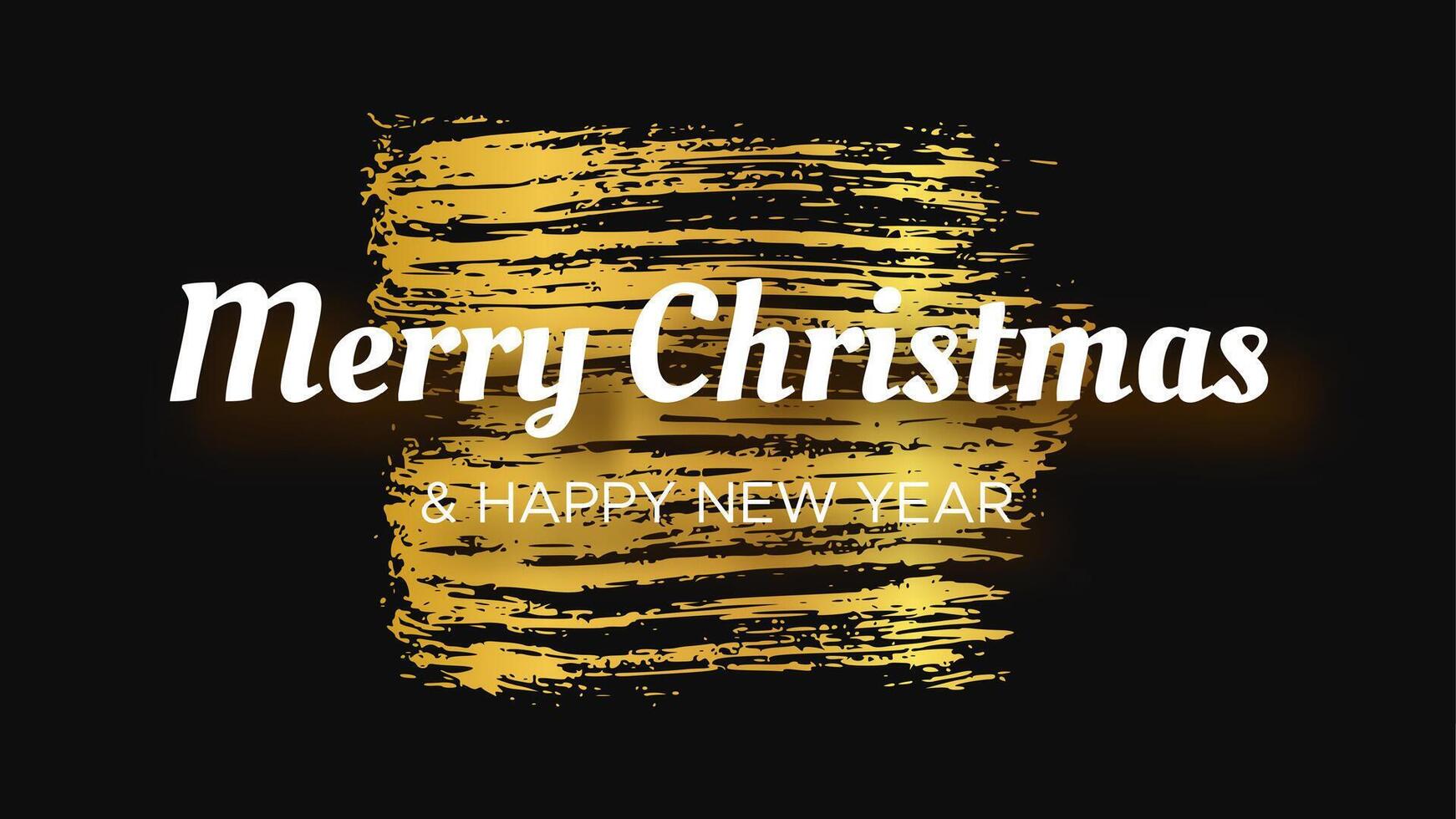 Merry Christmas and Happy New Year incription on gold smear vector