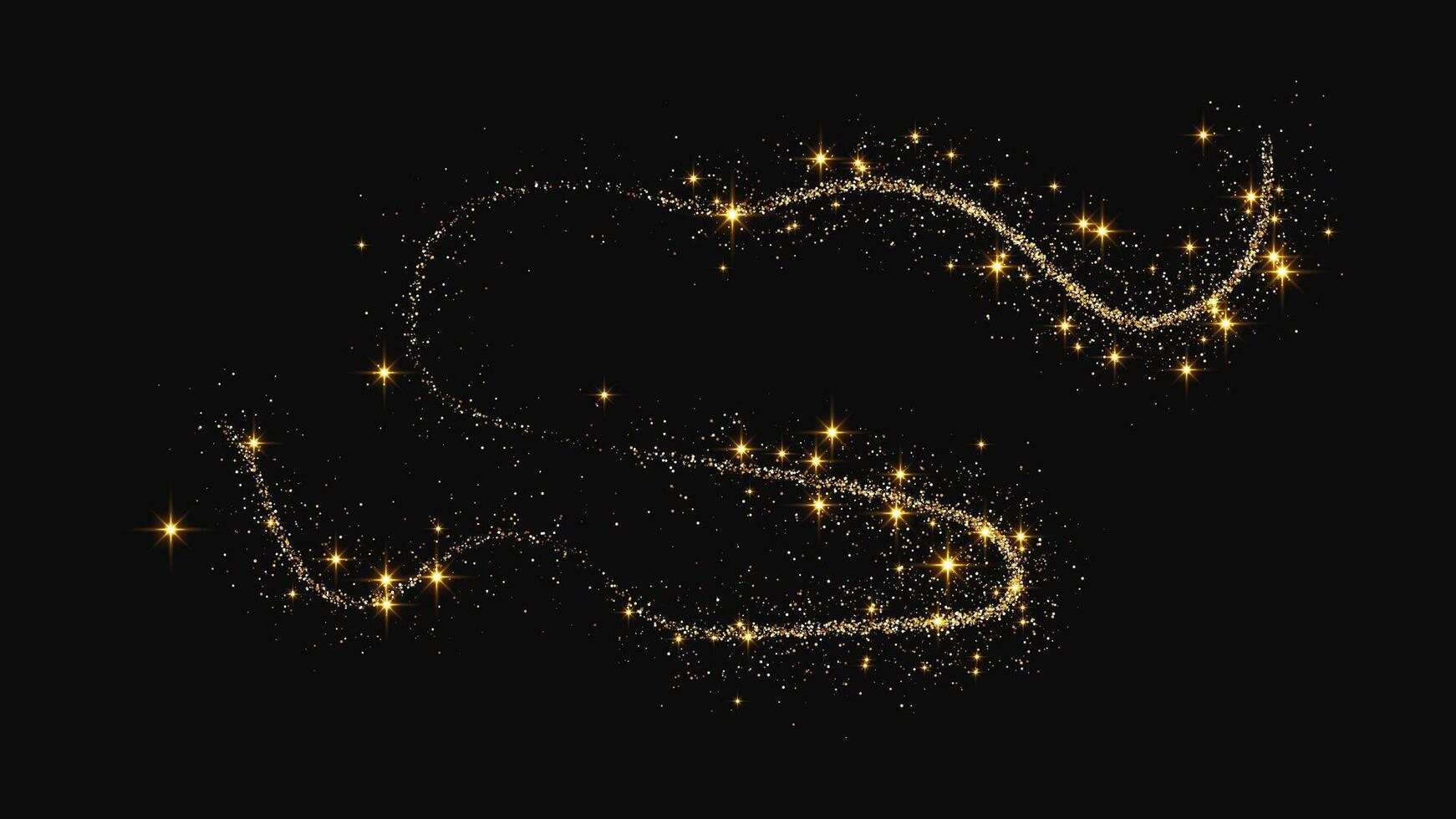 Gold glittering confetti wave and stardust vector