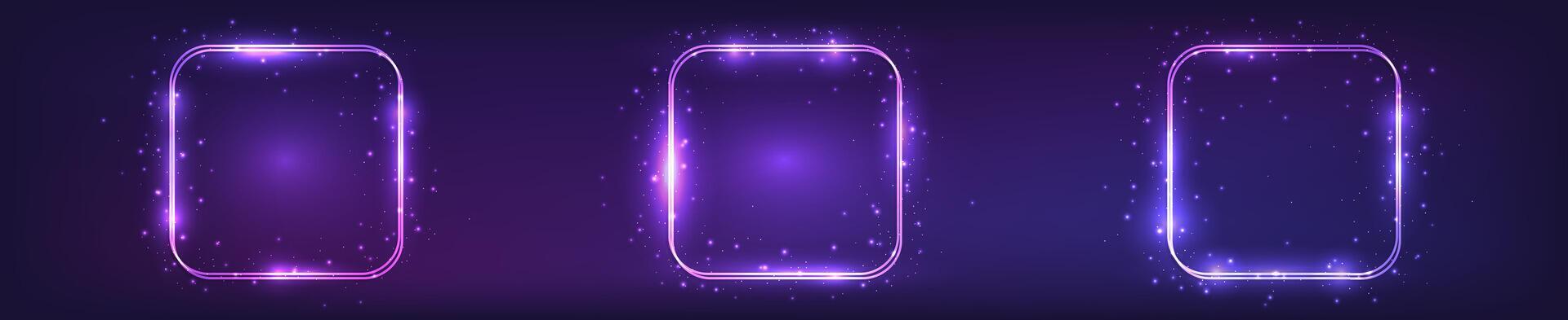 Neon double rounded square frame with shining effects vector
