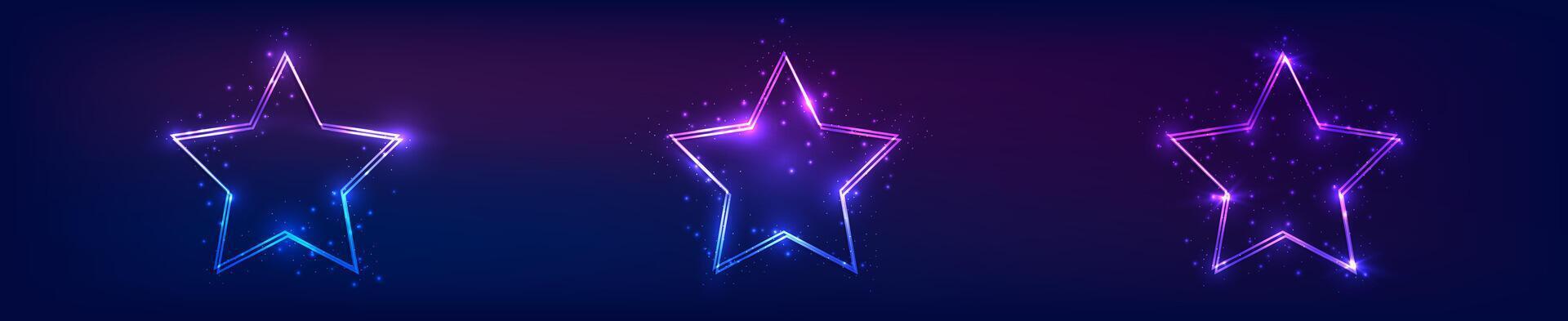 Neon double frame in star form with shining effects vector