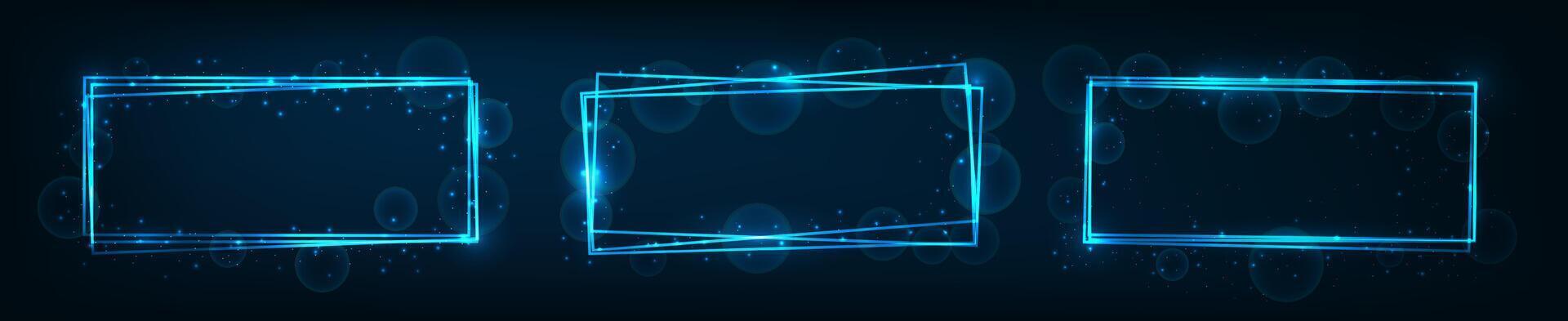 Neon rectangular frame with shining effects and sparkles vector