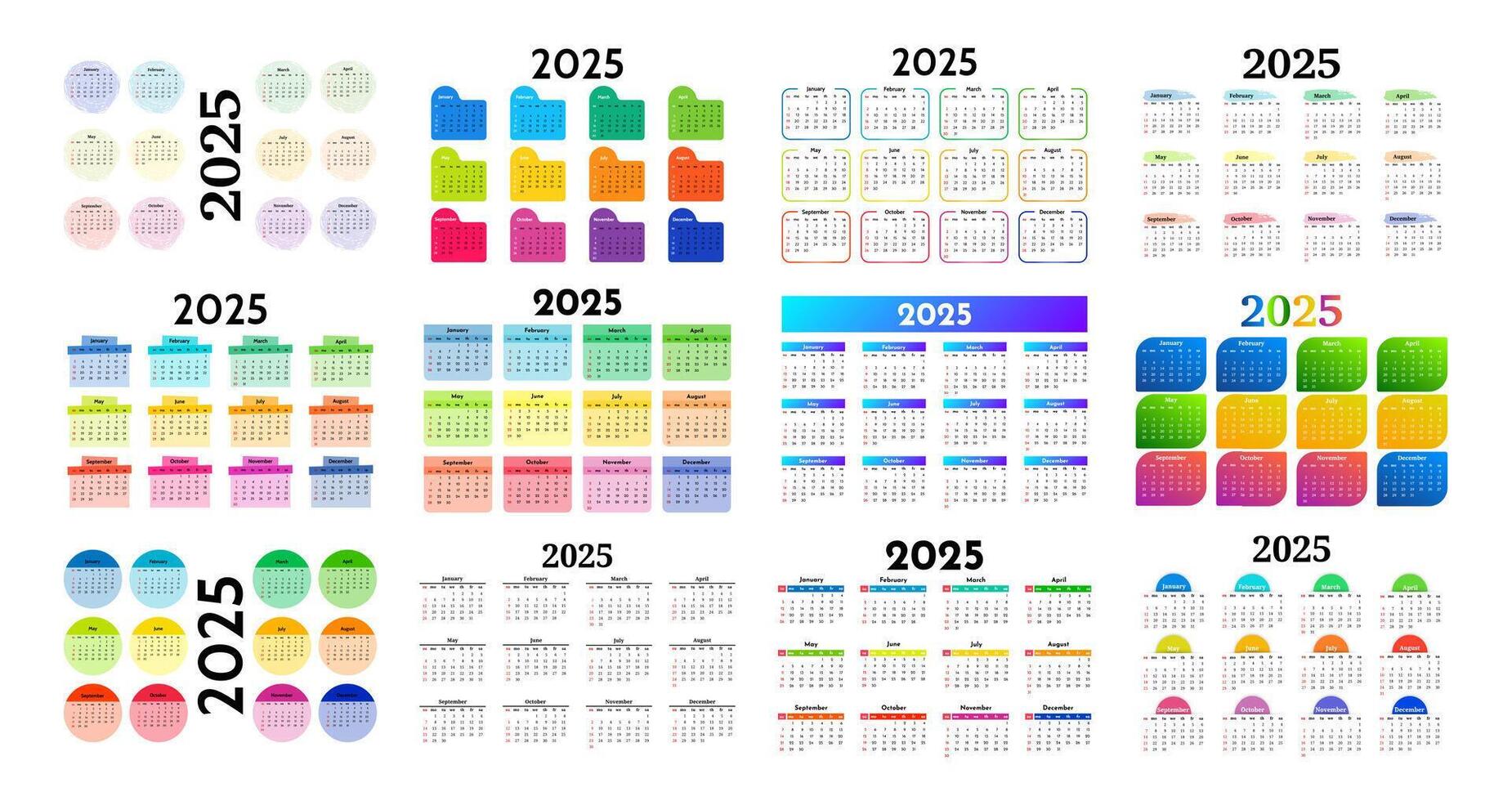 Calendar for 2025 isolated on a white background vector