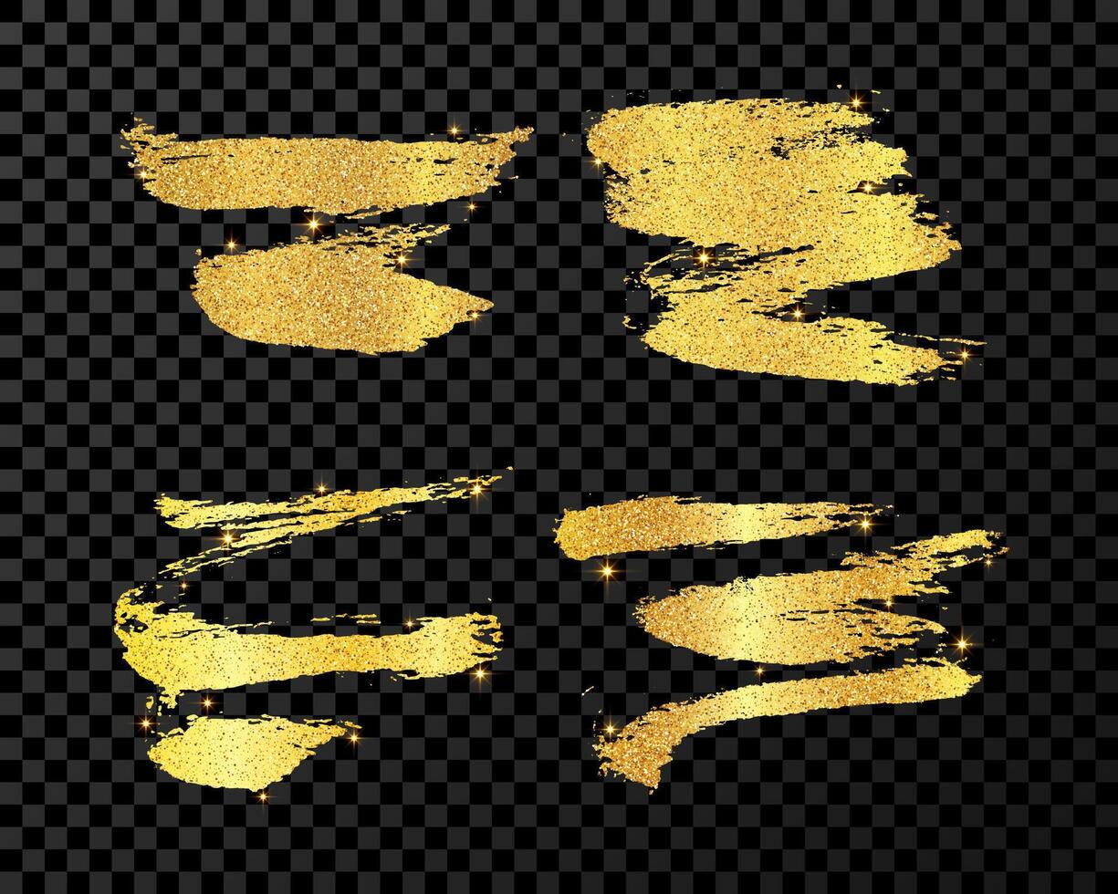 Set of gold glitter hand drawn brush strokes vector