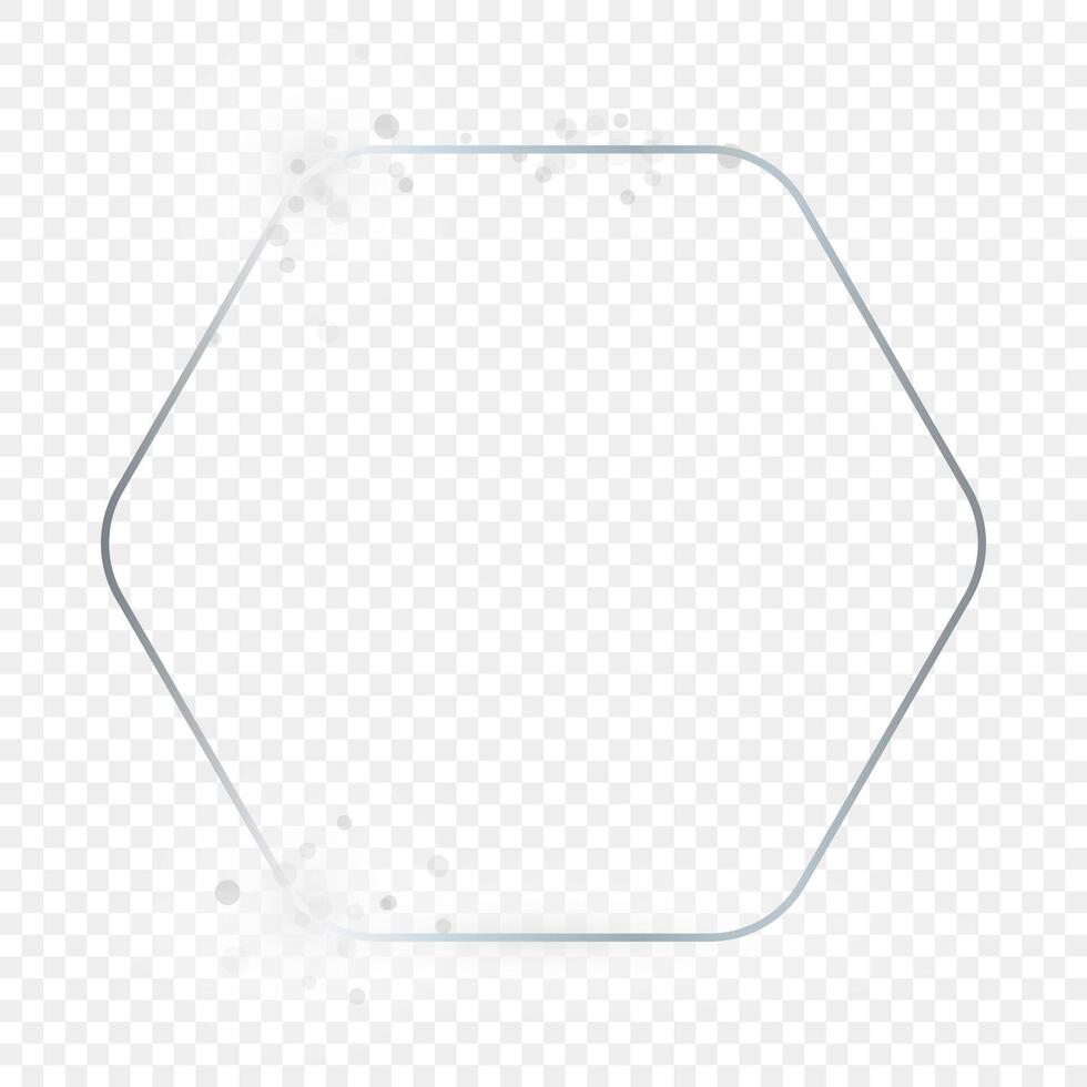 Silver glowing rounded hexagon frame with sparkles vector
