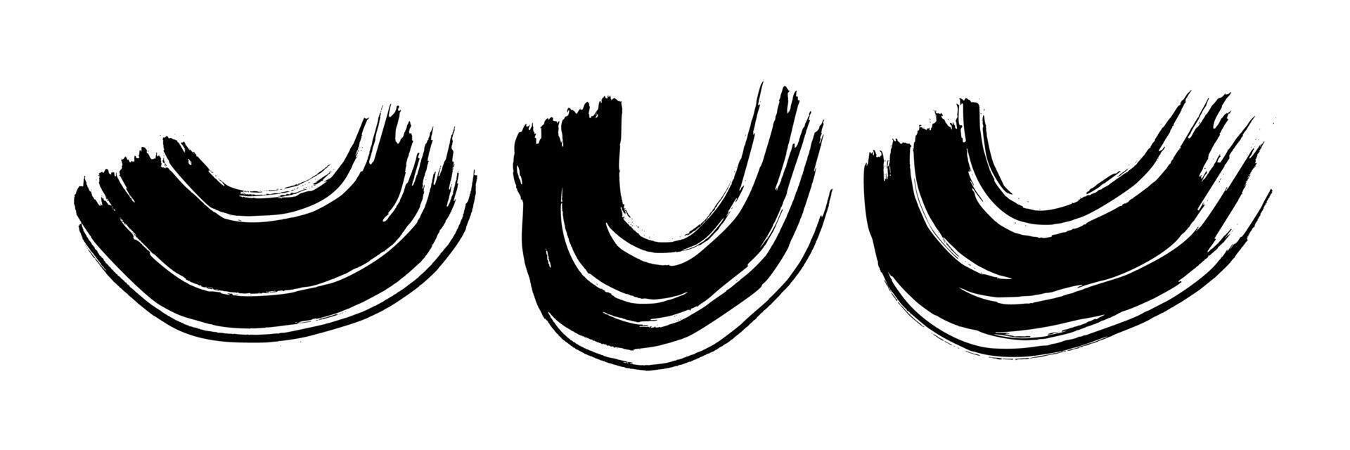 Black grunge semicircular brush strokes vector